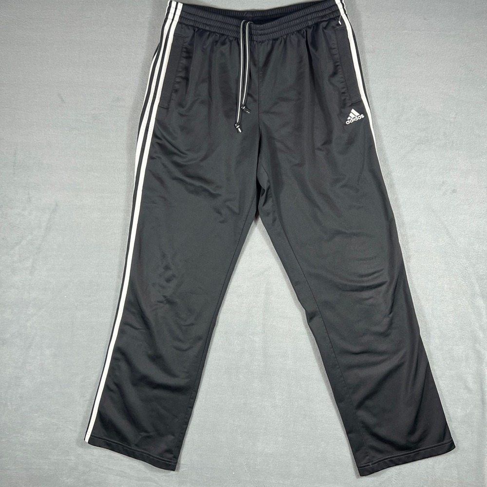 Adidas Mens Track Pants USA L Black 3-Stripe Straight Leg Embroidered Logo Y2K